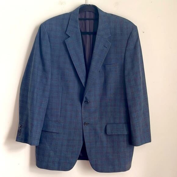 Perlis New Orleans linen blend two button single vent window pane sport coat - Picture 1 of 5